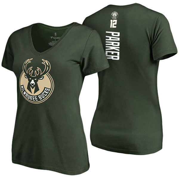 Women's Jabari Parker Milwaukee Bucks Classic Fit Backer Name Number V-Neck Green T-shirt