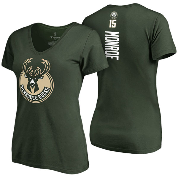 Women's Greg Monroe Milwaukee Bucks Classic Fit Backer Name Number V-Neck Green T-shirt