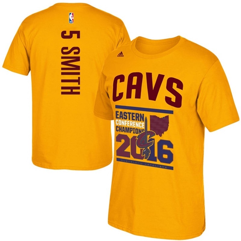 Men's  2016 Eastern Champions Cavaliers #5 J.R. Smith T-Shirt Gold