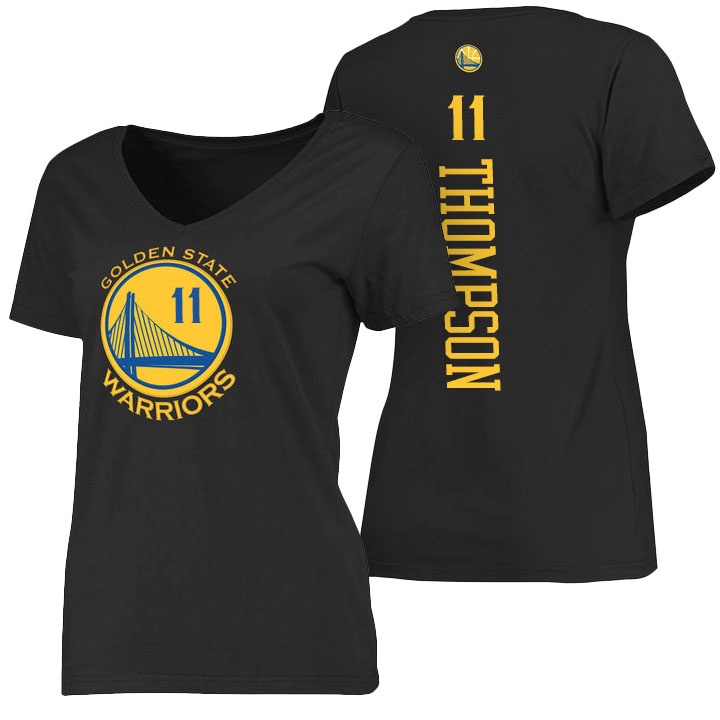 Women 2016 NBA Finals Warriors Klay Thompson T-Shirt Black