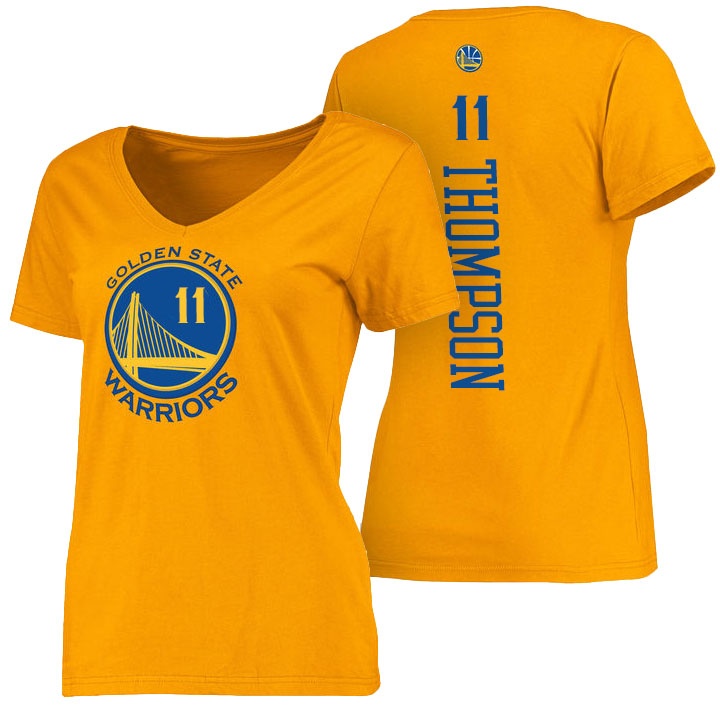 Women 2016 NBA Finals Warriors Klay Thompson T-Shirt Gold