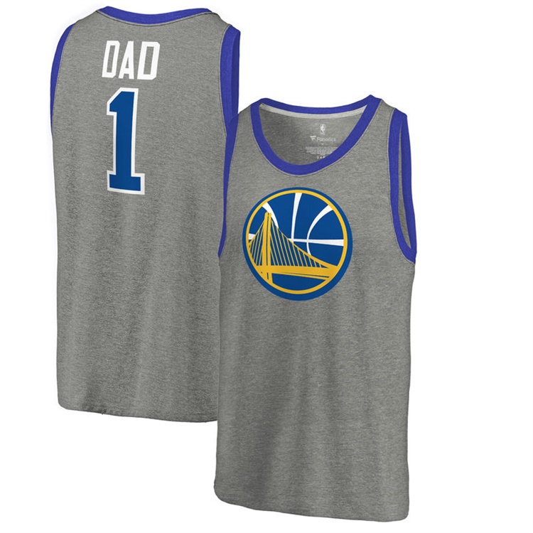 Men's Fanatics Branded Golden State Warriors 2017 Father's Day Ash #1 Dad Tri-Blend Tank Top