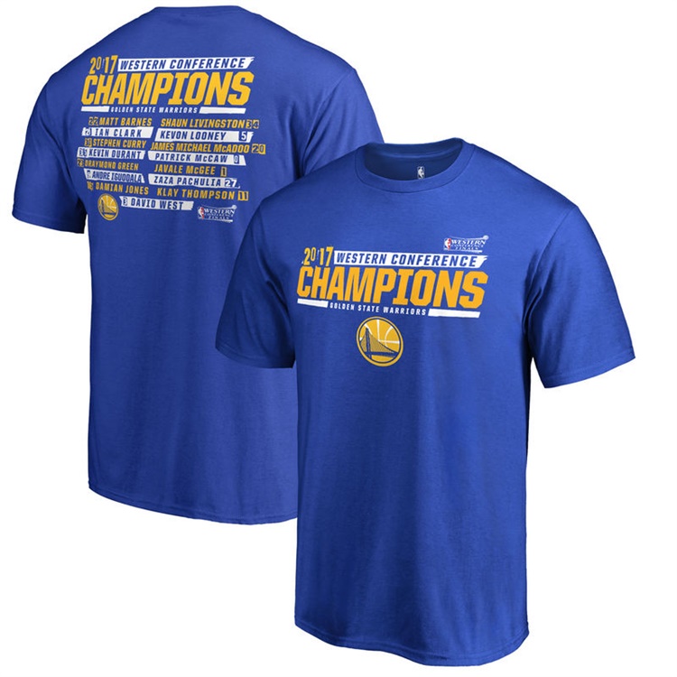 Men's Golden State Warriors 2017 NBA Finals Alley-Oop Roster Royal T-Shirt