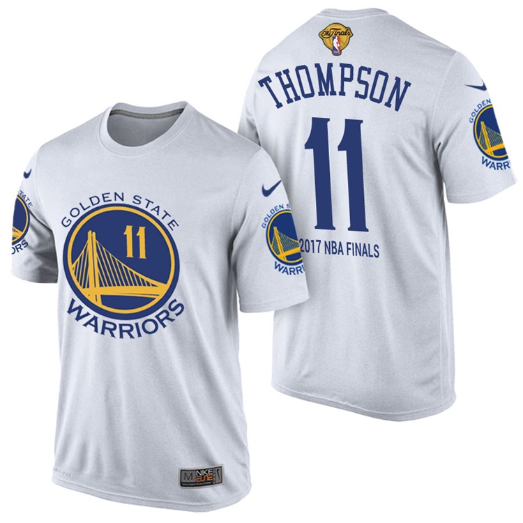 Men's 2017 NBA The Finals Patch Klay Thompson Golden State Warriors #11 Home White T-Shirt