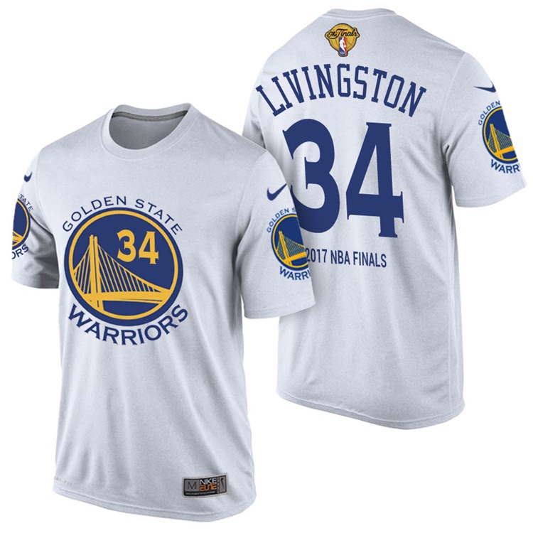 Men's 2017 NBA The Finals Patch Shaun Livingston Golden State Warriors #34 Home White T-Shirt