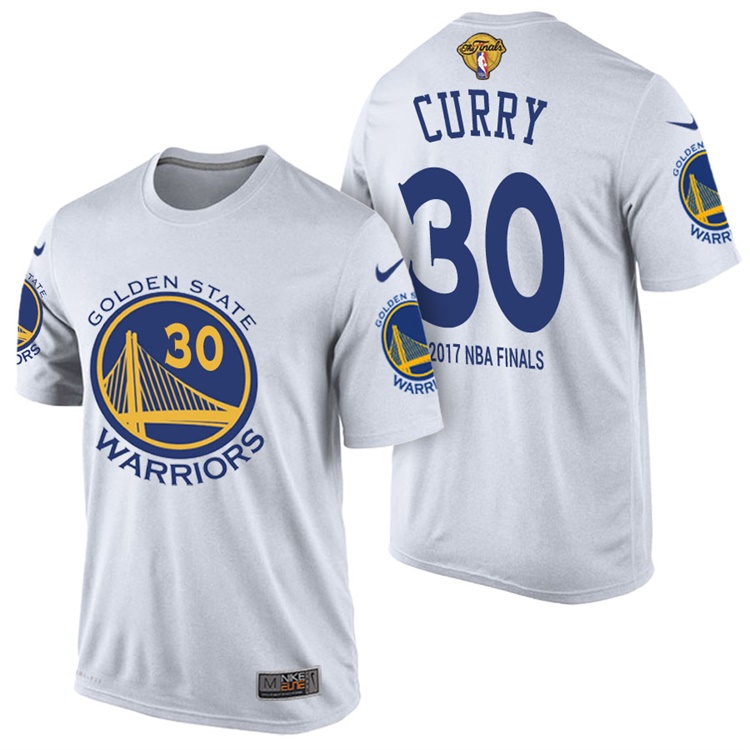 Men's 2017 NBA The Finals Patch Stephen Curry Golden State Warriors #30 Home White T-Shirt