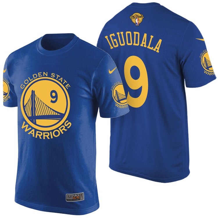 Men's 2017 NBA The Finals Patch Andre Iguodala Golden State Warriors #9 Road Blue T-Shirt