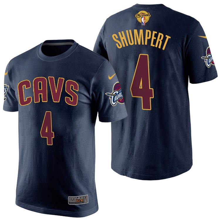 Men's 2017 NBA The Finals Patch Iman Shumpert Cleveland Cavaliers #4 Alternate Navy T-Shirt