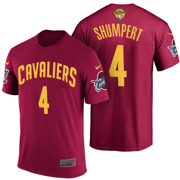 Men's 2017 NBA The Finals Patch Iman Shumpert Cleveland Cavaliers #4 Road Wine T-Shirt