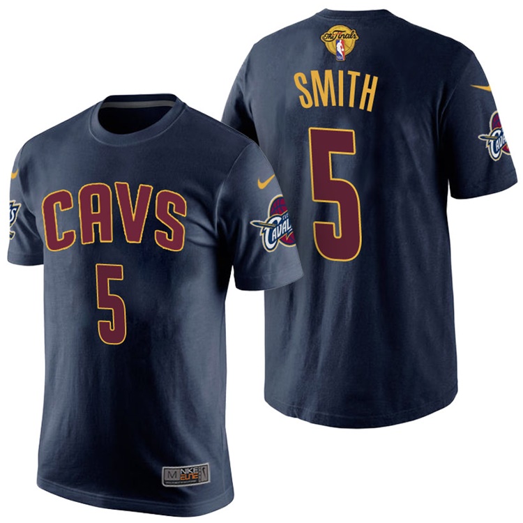 Men's 2017 NBA The Finals Patch J.R. Smith Cleveland Cavaliers #5 Alternate Navy T-Shirt