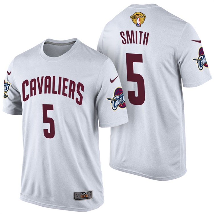 Men's 2017 NBA The Finals Patch J.R. Smith Cleveland Cavaliers #5 Home White T-Shirt