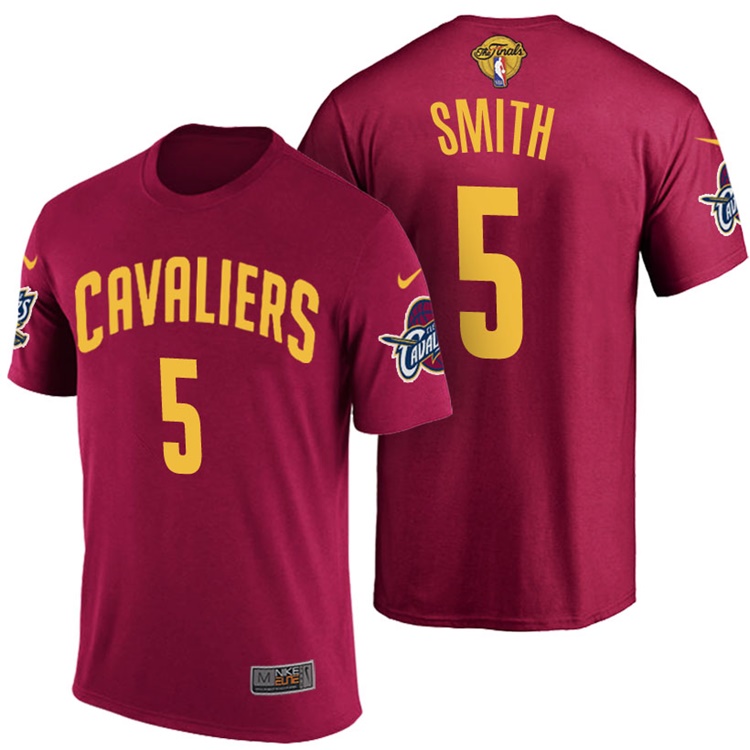 Men's 2017 NBA The Finals Patch J.R. Smith Cleveland Cavaliers #5 Road Wine T-Shirt