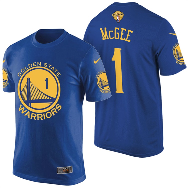 Men's 2017 NBA The Finals Patch JaVale McGee Golden State Warriors #1 Road Blue T-Shirt