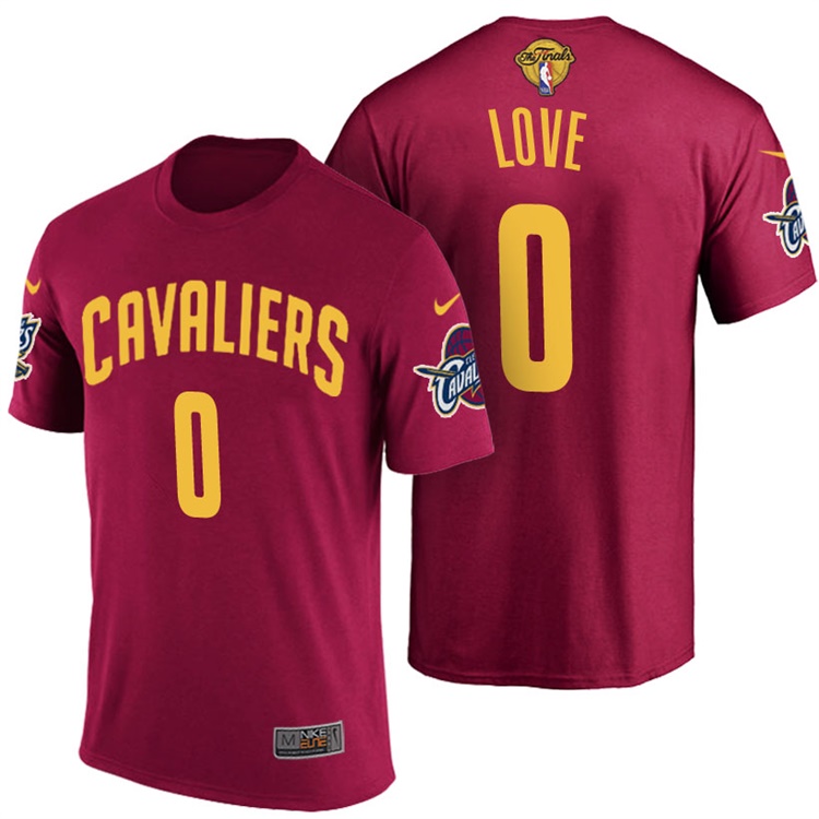 Men's 2017 NBA The Finals Patch Kevin Love Cleveland Cavaliers #0 Road Wine T-Shirt