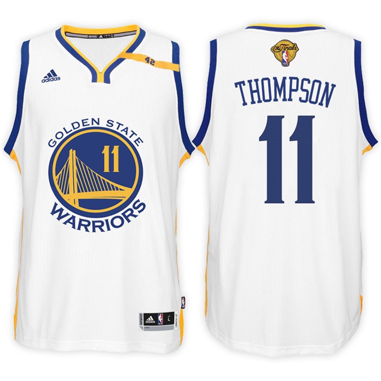 Men's 2017 NBA The Finals Patch Klay Thompson Golden State Warriors #11 Home White New Swingman Jersey