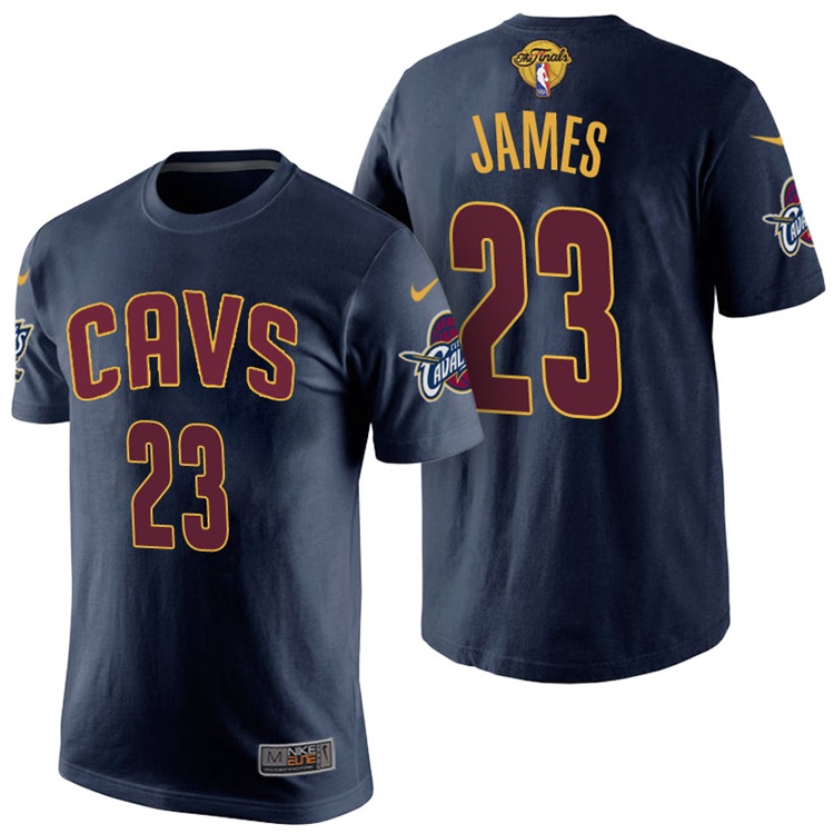 Men's 2017 NBA The Finals Patch LeBron James Cleveland Cavaliers #23 Alternate Navy T-Shirt