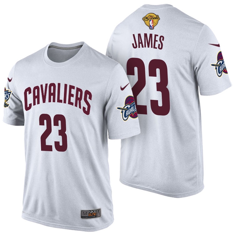 Men's 2017 NBA The Finals Patch LeBron James Cleveland Cavaliers #23 Home White T-Shirt