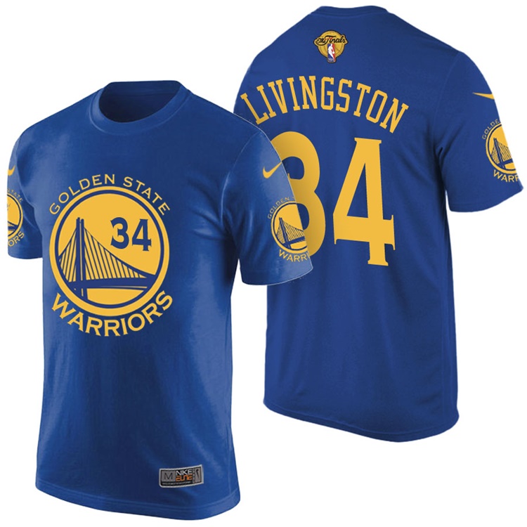 Men's 2017 NBA The Finals Patch Shaun Livingston Golden State Warriors #34 Road Blue T-Shirt