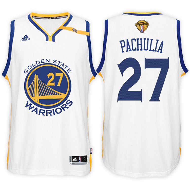 Men's 2017 NBA The Finals Patch Zaza Pachulia Golden State Warriors #27 Home White New Swingman Jersey