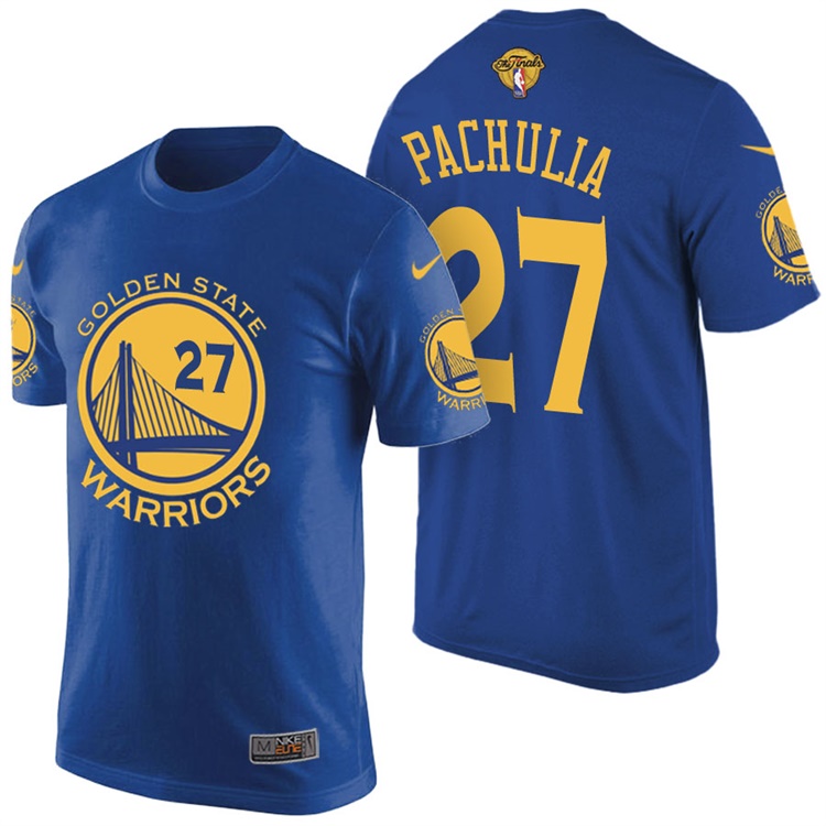 Men's 2017 NBA The Finals Patch Zaza Pachulia Golden State Warriors #27 Road Blue T-Shirt