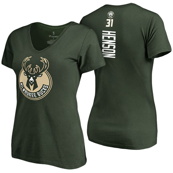 Women's John Henson Milwaukee Bucks Classic Fit Backer Name Number V-Neck Green T-shirt