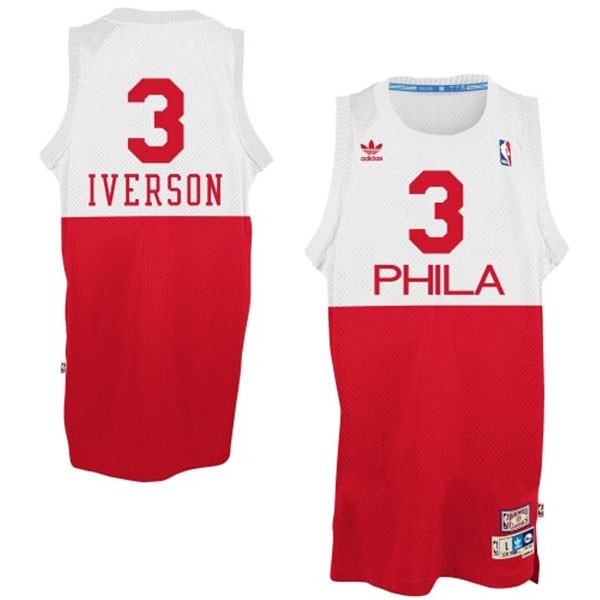 Men's  Philadelphia 76ers Allen Iverson White and Red Jersey