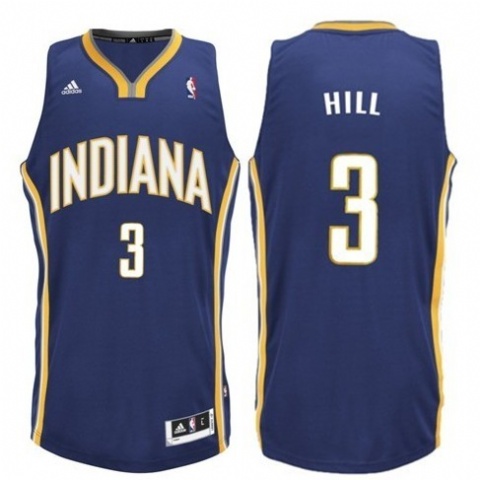 Men's  Indiana Pacers #3 George Hill Road Navy Blue Jersey