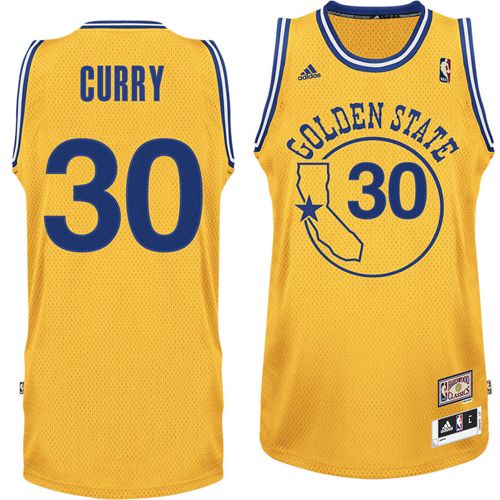 Men's  Warriors #30 Stephen Curry Hardwood Classics Yellow Jersey