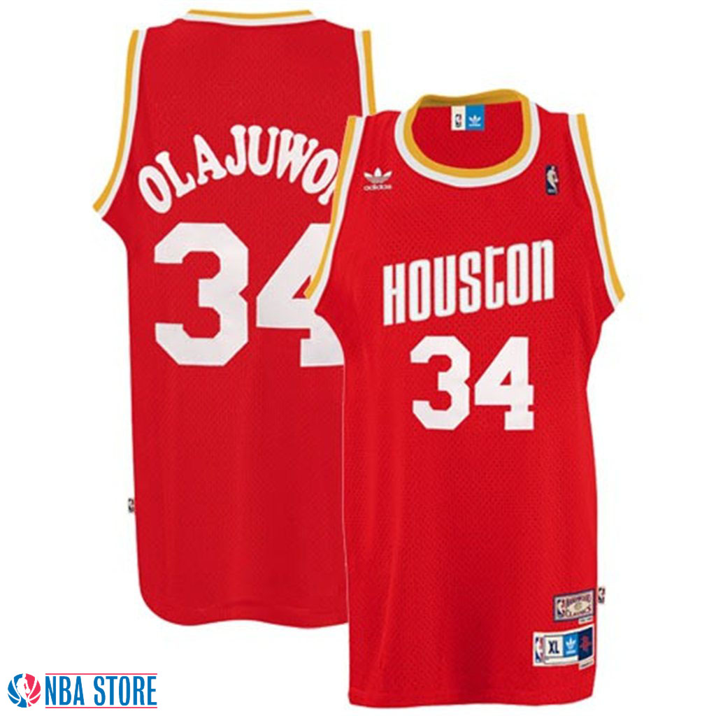 Men's  Houston Rockets #34 Hakeem Olajuwon Red Throwback Jersey