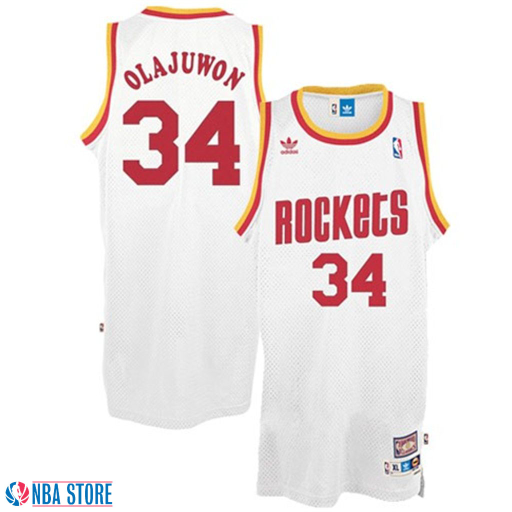 Men's  Hakeem Olajuwon Houston Rockets White Throwback Jersey