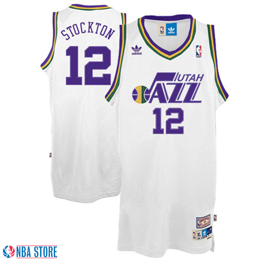 Men's  John Stockton Utah Jazz #12 Throwback White Jersey