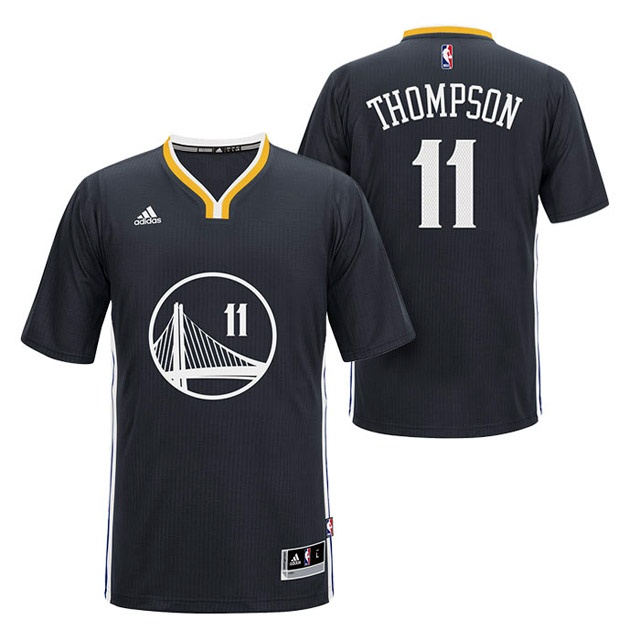 Men's  Warriors #11 Klay Thompson Black Short Sleeves Jersey