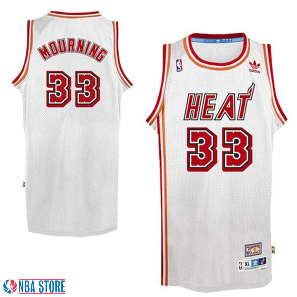 Men's  Miami Heat Alonzo Mourning White Throwback Jersey