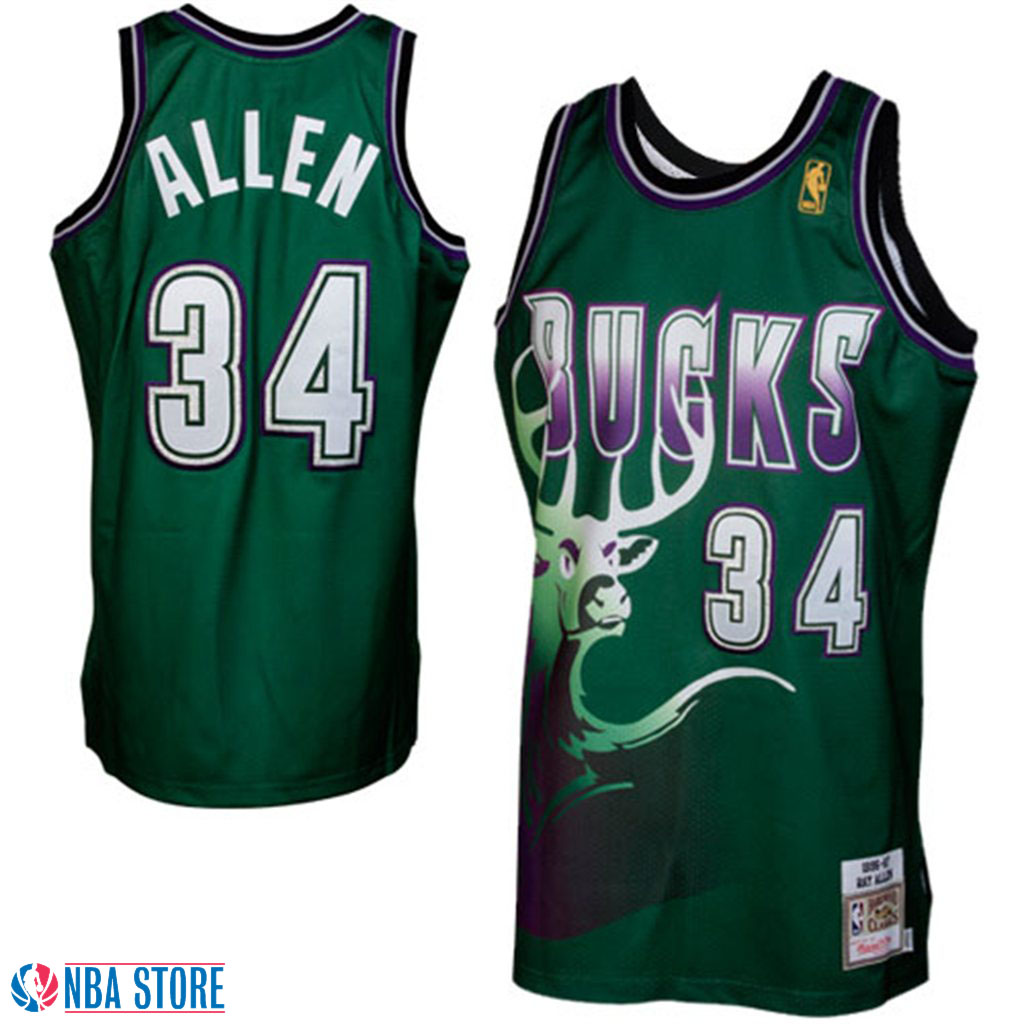 Men's  Ray Allen Milwaukee Bucks Throwback Authentic Green Jersey