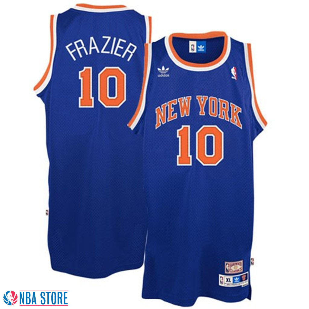 Men's  New York Knicks #10 Walt Frazier Blue Throwback Jersey