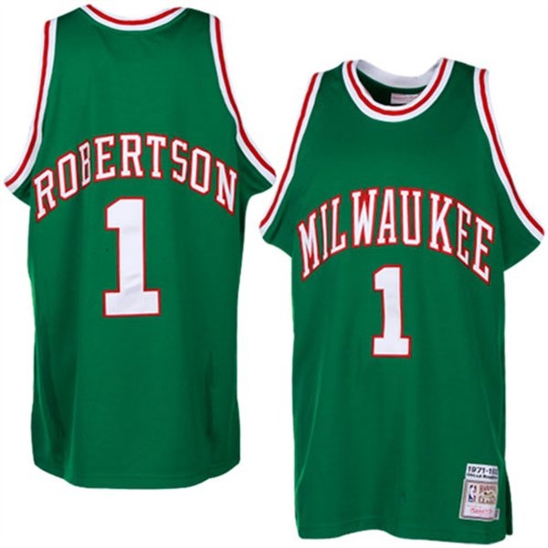 Men's  Oscar Robertson Milwaukee Bucks #1 Authentic Green Jersey