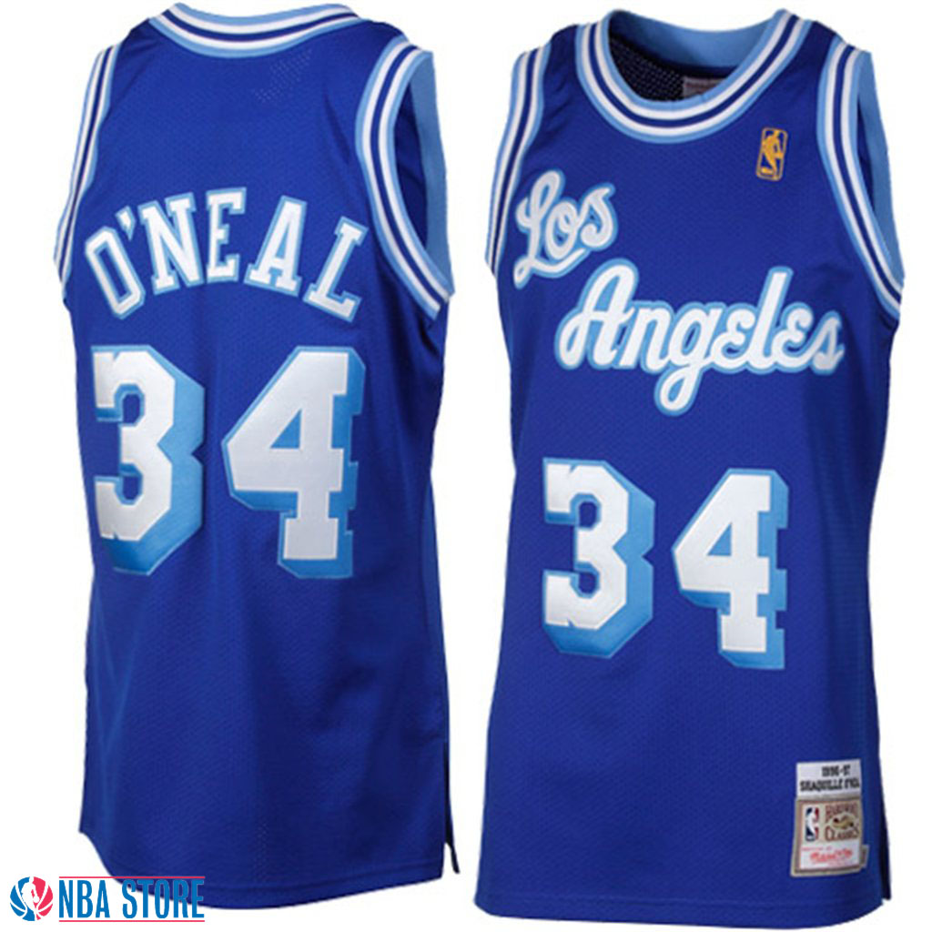 Men's  Shaquille O'Neal Lakers Throwback Authentic Blue Jersey