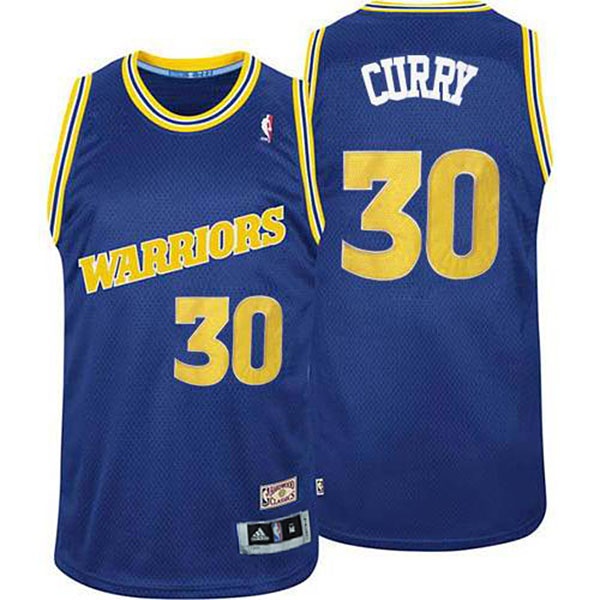 Men's  Warriors Stephen Curry Hardwood Classics Retro Blue Jersey