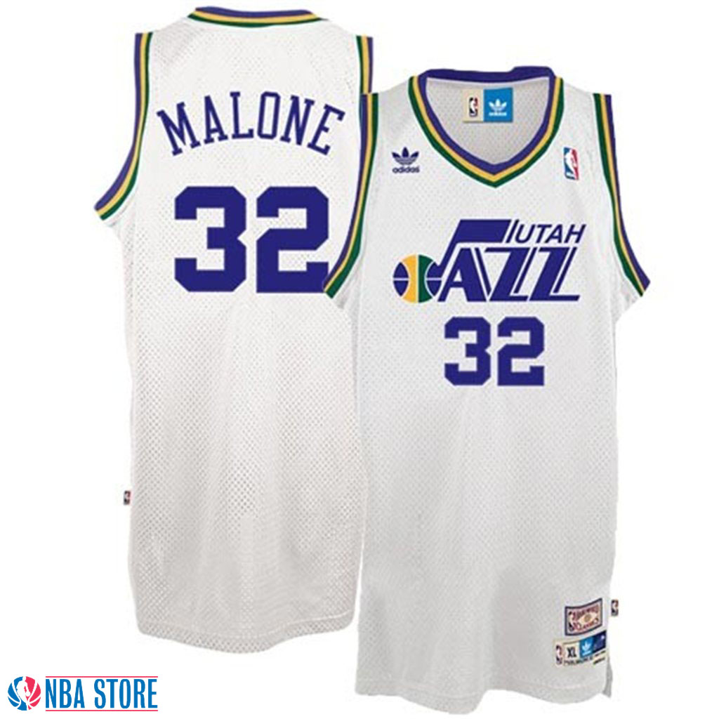 Men's  Karl Malone Jazz White Hardwood Classics Throwback Jersey