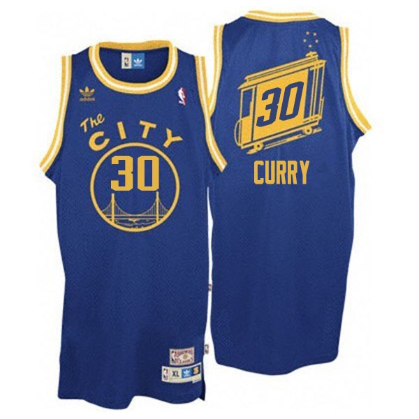 Men's  Warriors #30 Stephen Curry The City Throwback Blue Jersey