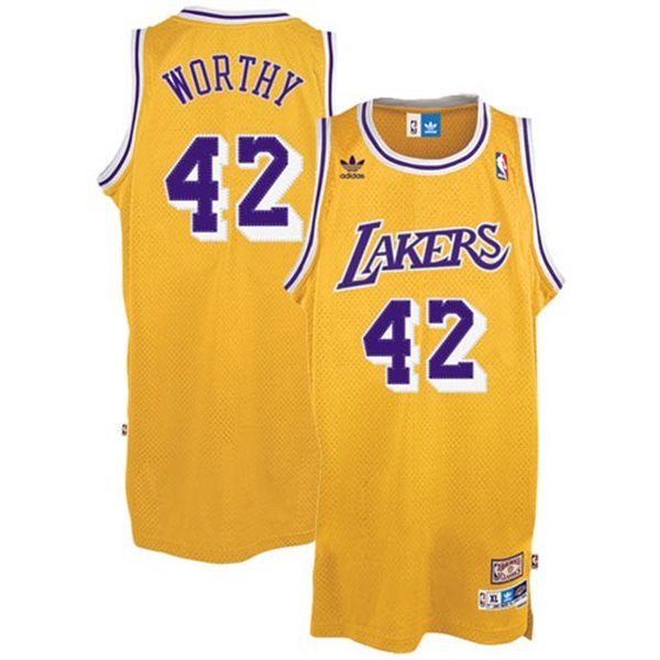 Men's  Lakers #42 James Worthy Hardwood Classics Throwback Jersey