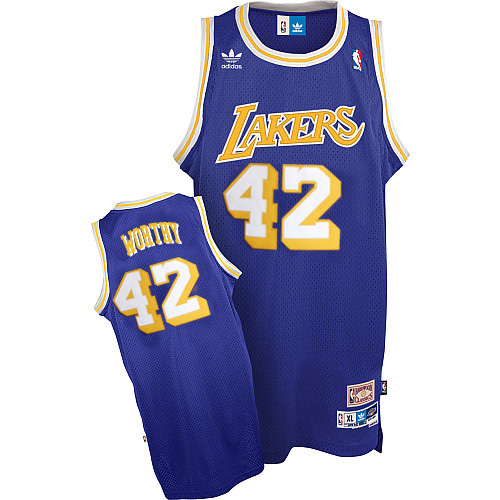 Men's  NBA Los Angeles Lakers #42 James Worthy Soul Road Jersey