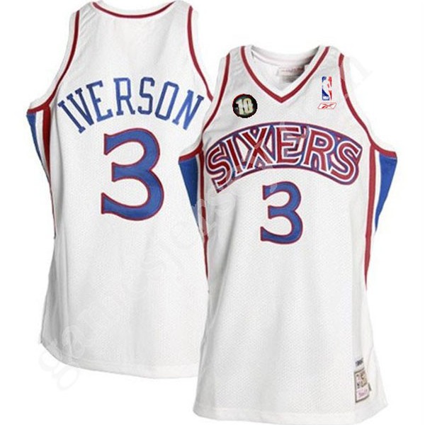 Men's  76ers #3 Allen Iverson 10th Anniversary White Jersey