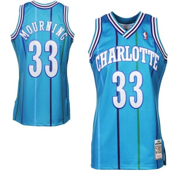 Men's  Charlotte Hornets #33 Alonzo Mourning Throwback Jersey