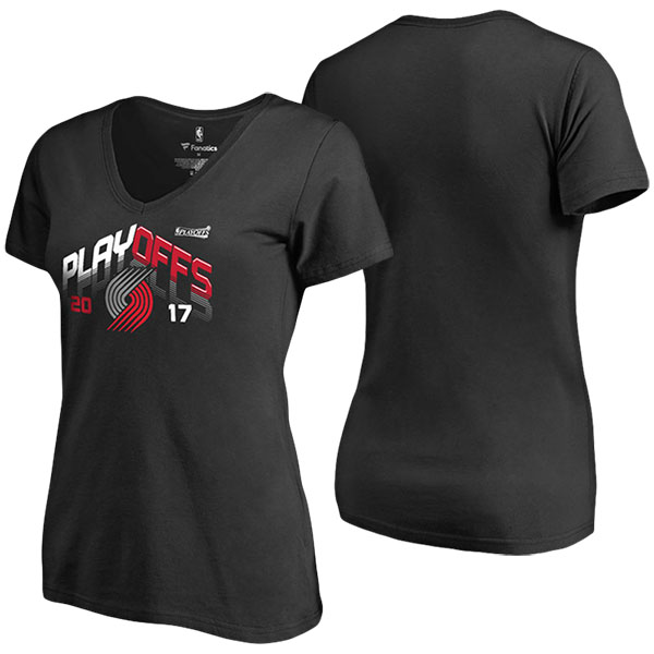 Women's  Portland Trail Blazers Fanatics Branded 2017 NBA Playoffs Participant Triangle Slim Fit V-Neck Black T-shirt