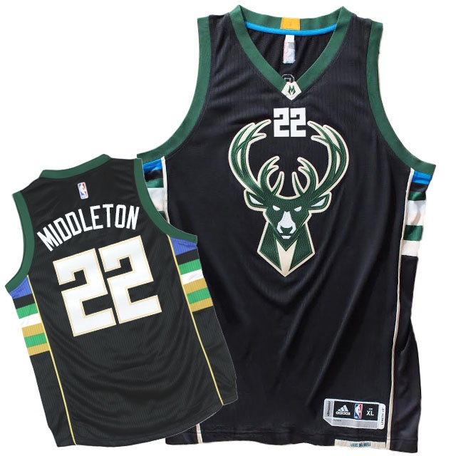 Men's  2015-16 Season Bucks #22 Khris Middleton New Jersey Black