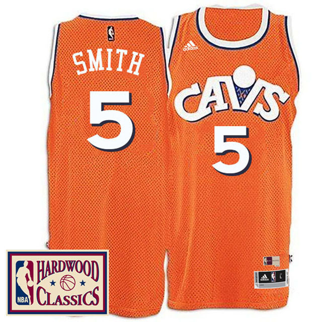 Men's 2016-17 Season Cleveland Cavaliers #5 Hardwood Classics Throwback Orange Jersey J.R. Smith