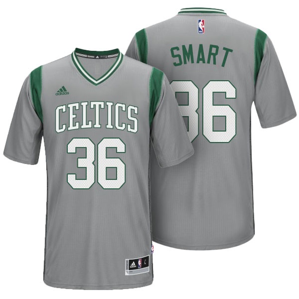 Men's  Celtics Marcus Smart Parquet Pride New Swingman Jersey Grey