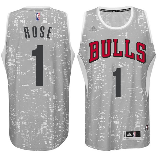 Men's  Chicago Bulls #1 Derrick Rose City Jersey Light Grey