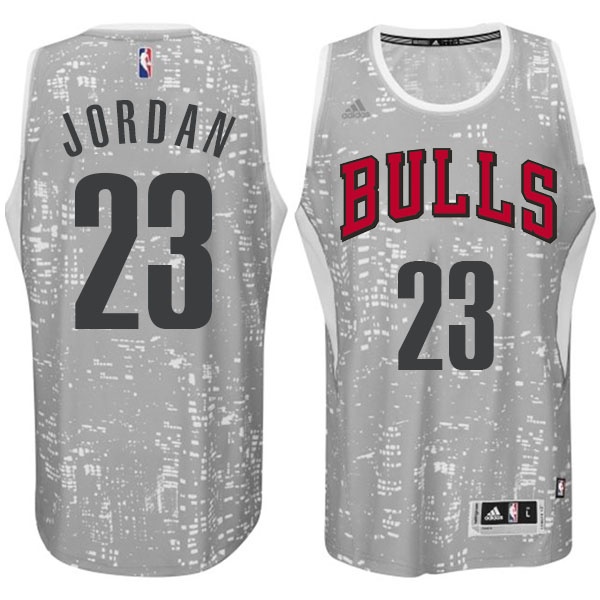 Men's  Chicago Bulls #23 Michael Jordan City Jersey Light Grey